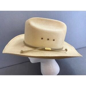 Vintage Stetson Mens 7 1/8 Straw Cowboy Hat Cattleman Crease Braided Strap 8X